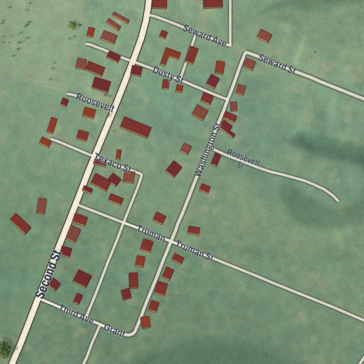 Second close-up of the map of Seward, Pennsylvania print showing more streets and buildings