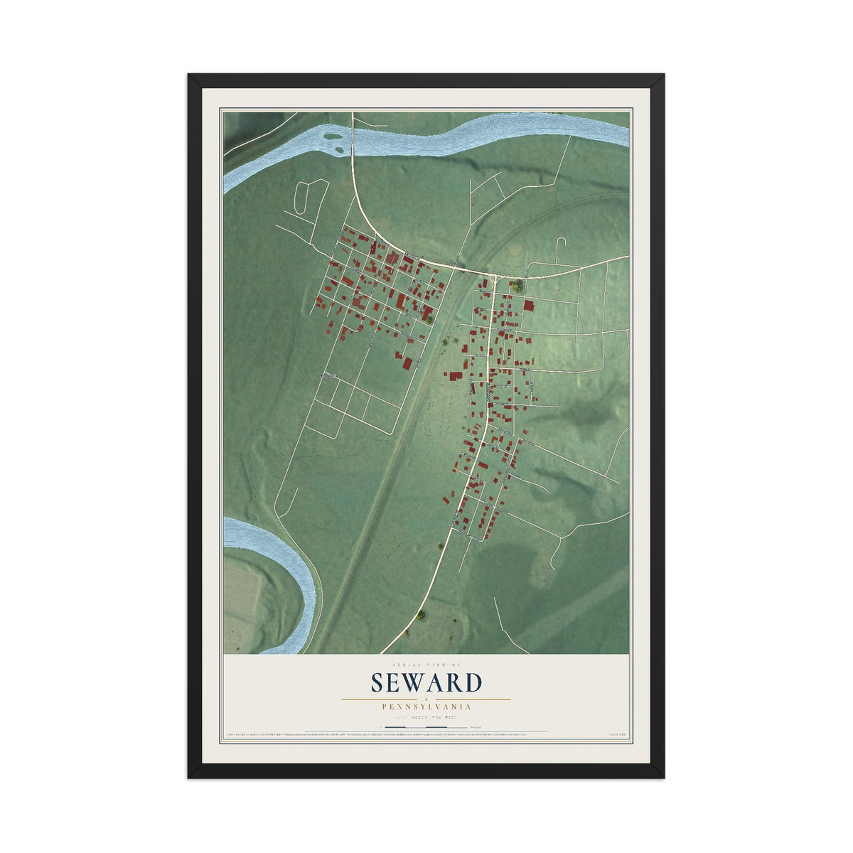 Map of Seward, Pennsylvania, 12 x 18 inch print in a black wood frame