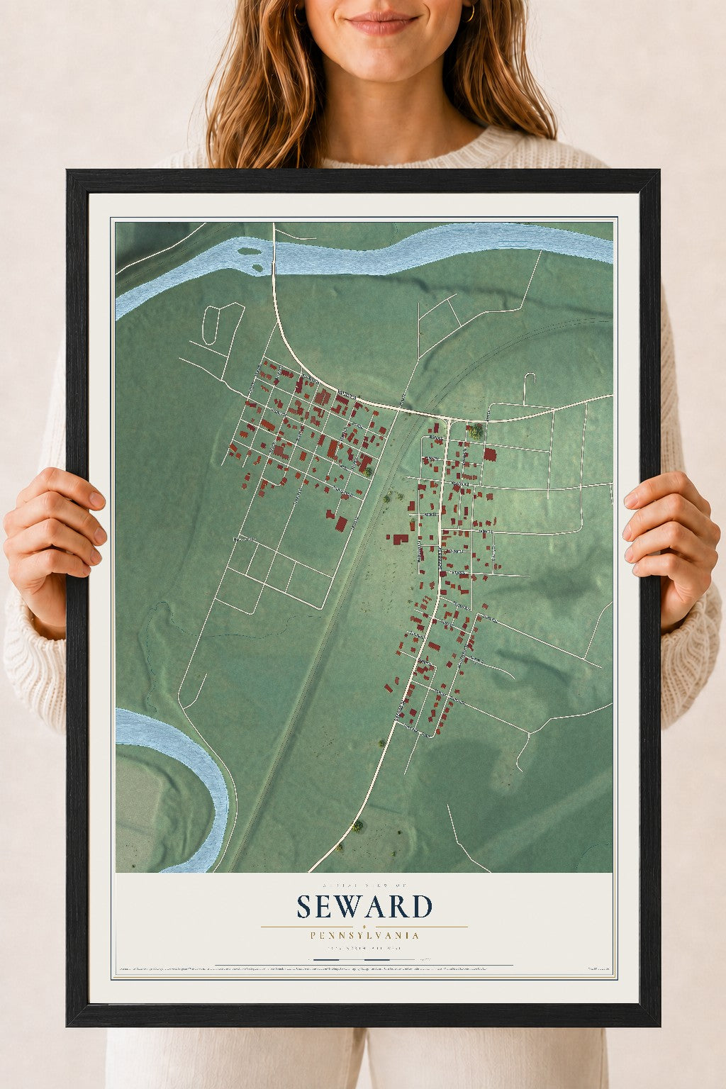 Map of Seward, Pennsylvania, 18 x 24 inch print in a black wood frame