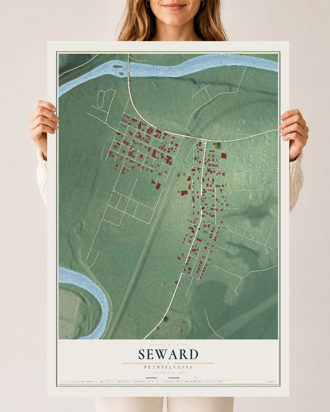 Map of Seward, Pennsylvania, 24 x 36 inch unframed archival matte print