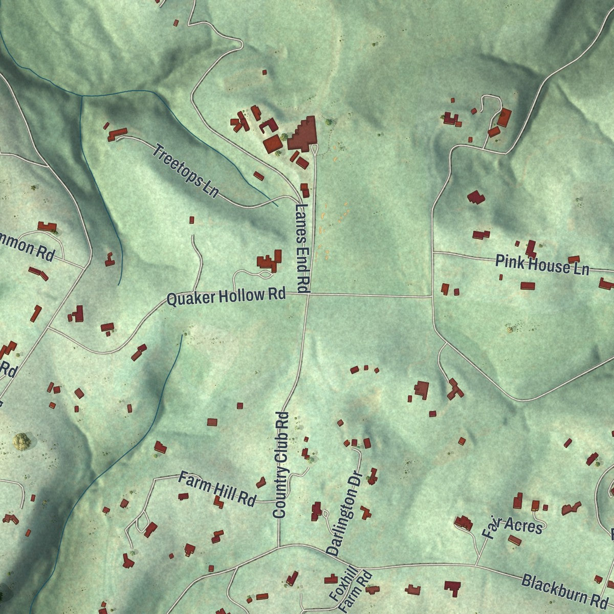 Close-up of the map of Sewickley Heights, Pennsylvania print showing street and building detail
