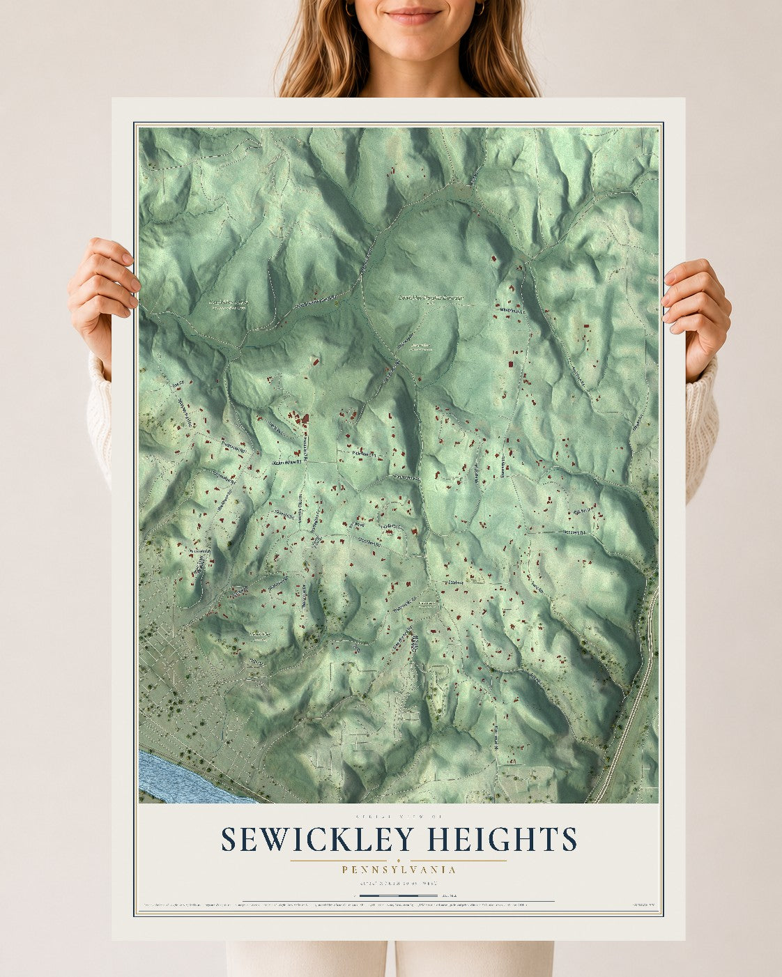 Map of Sewickley Heights, Pennsylvania, 24 x 36 inch unframed archival matte print