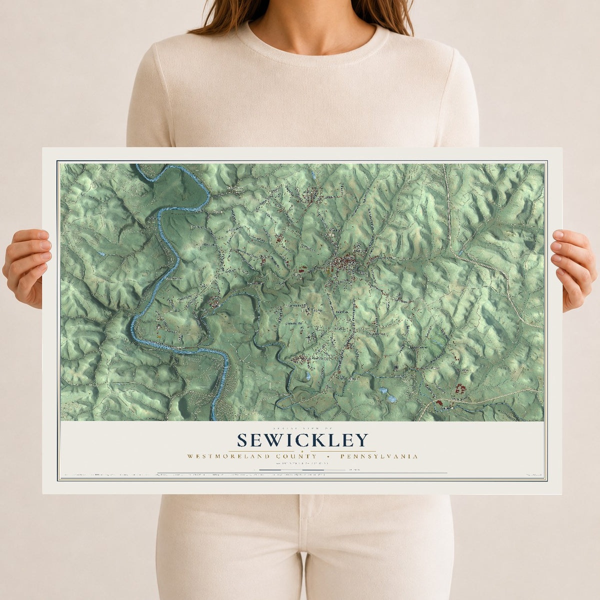 Map of Sewickley, Westmoreland County, Pennsylvania, 12 x 18 inch unframed archival matte print