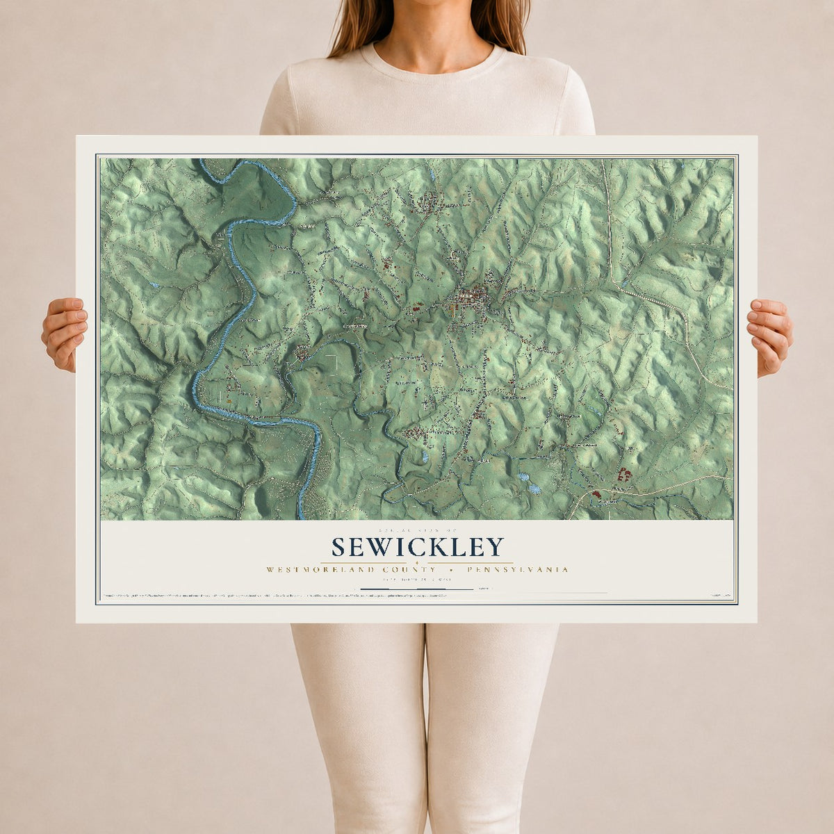 Map of Sewickley, Westmoreland County, Pennsylvania, 24 x 36 inch unframed archival matte print