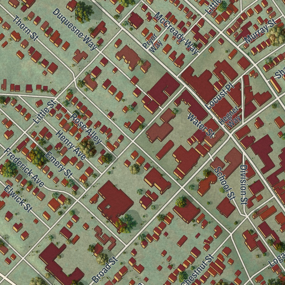 Close-up of the map of Sewickley, Allegheny County, Pennsylvania print showing street and building detail