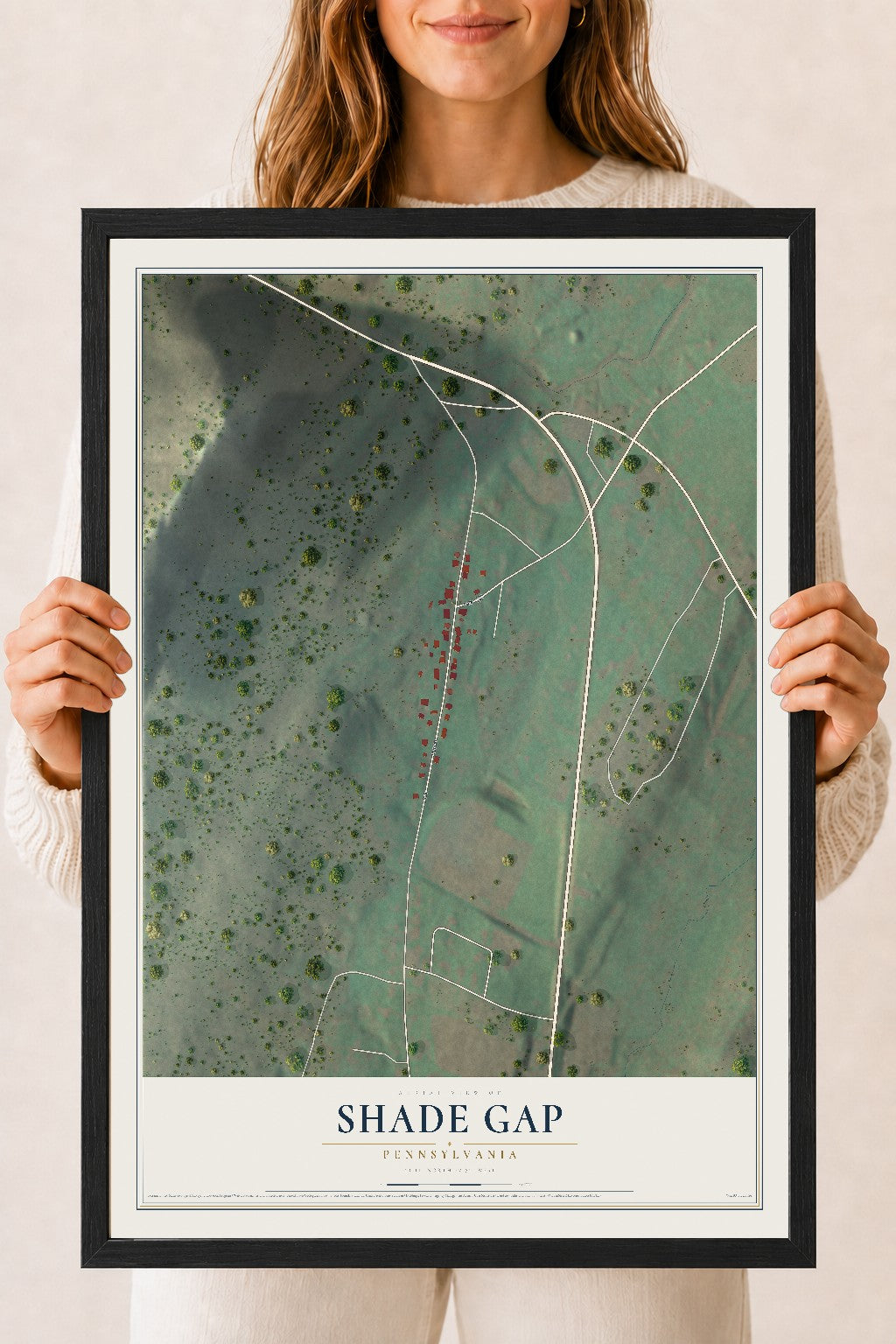 Map of Shade Gap, Pennsylvania, 18 x 24 inch print in a black wood frame