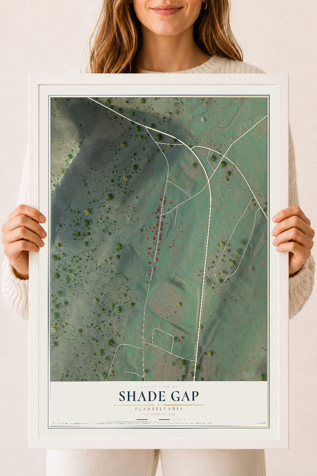 Map of Shade Gap, Pennsylvania, 18 x 24 inch print in a white wood frame