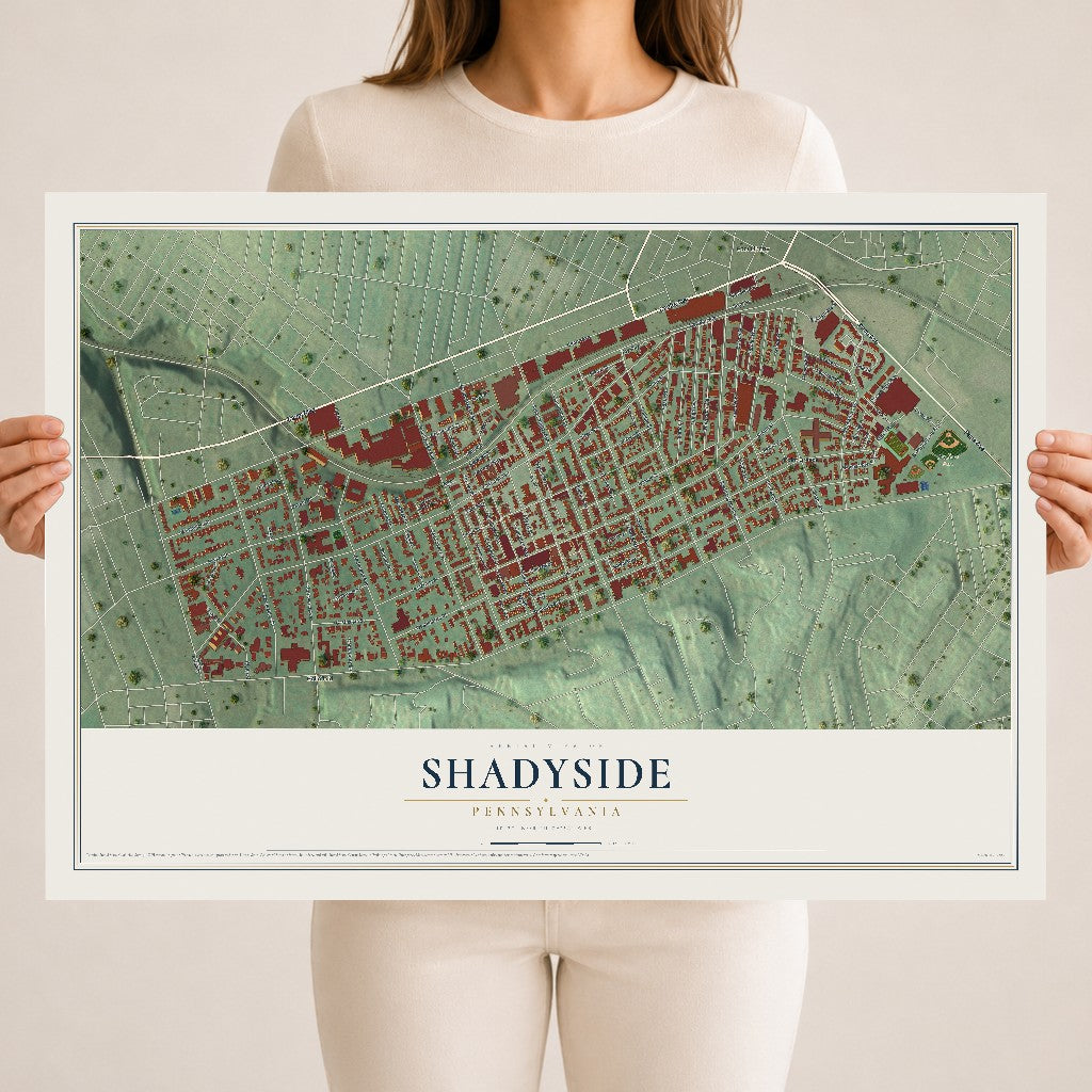 Map of Shadyside, Pennsylvania, 18 x 24 inch unframed archival matte print