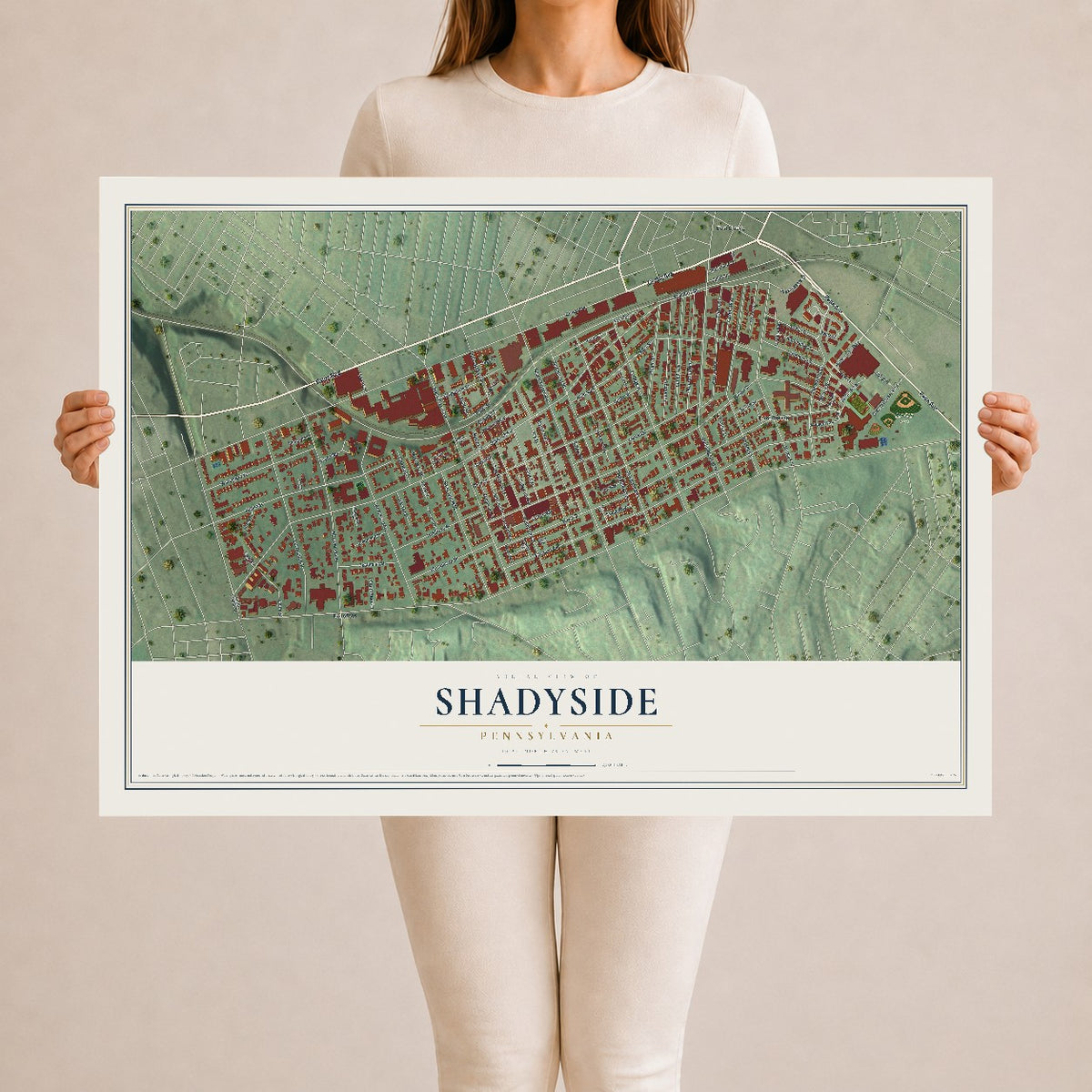 Map of Shadyside, Pennsylvania, 24 x 36 inch unframed archival matte print