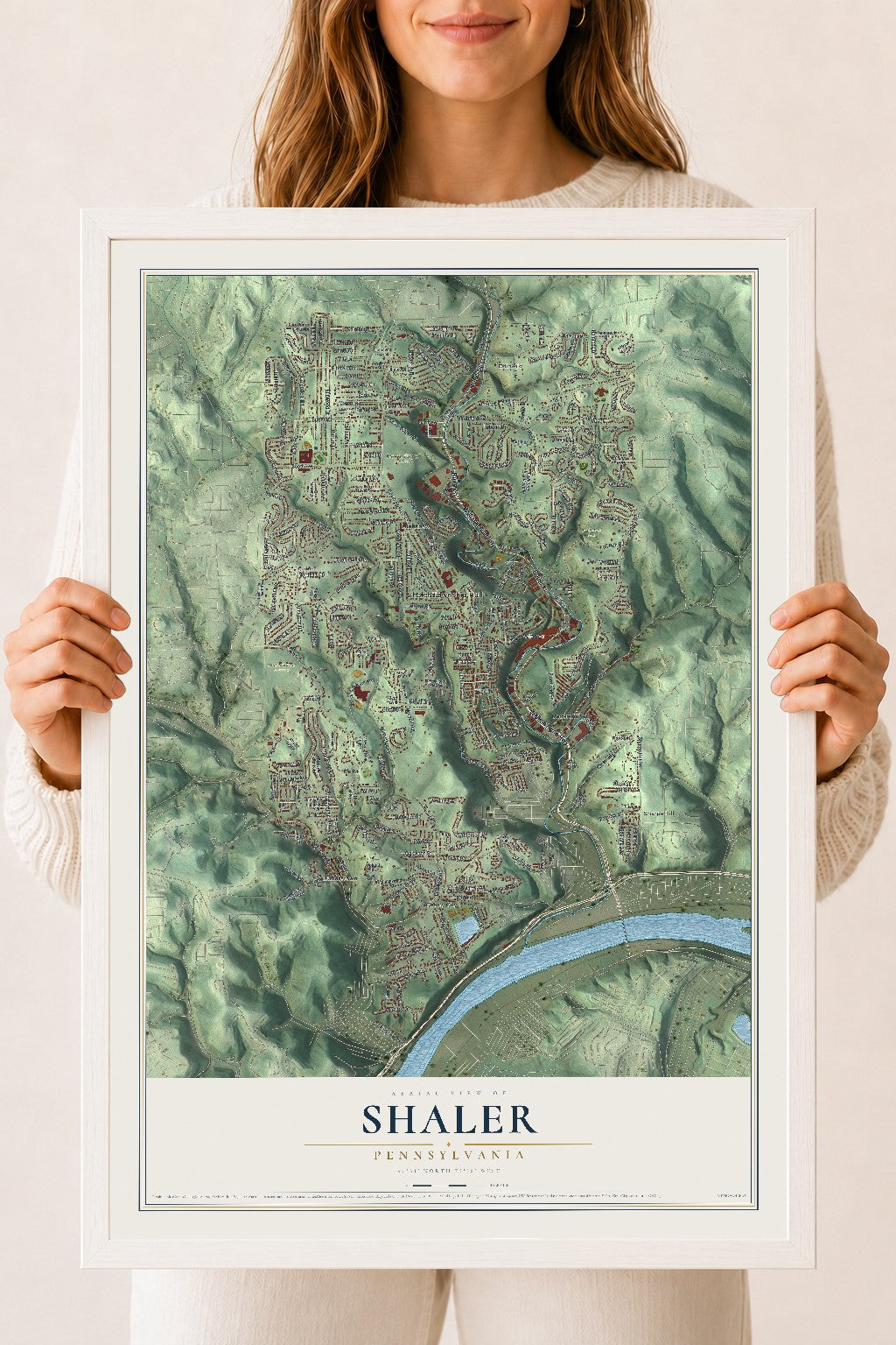Map of Shaler, Pennsylvania, 18 x 24 inch print in a white wood frame