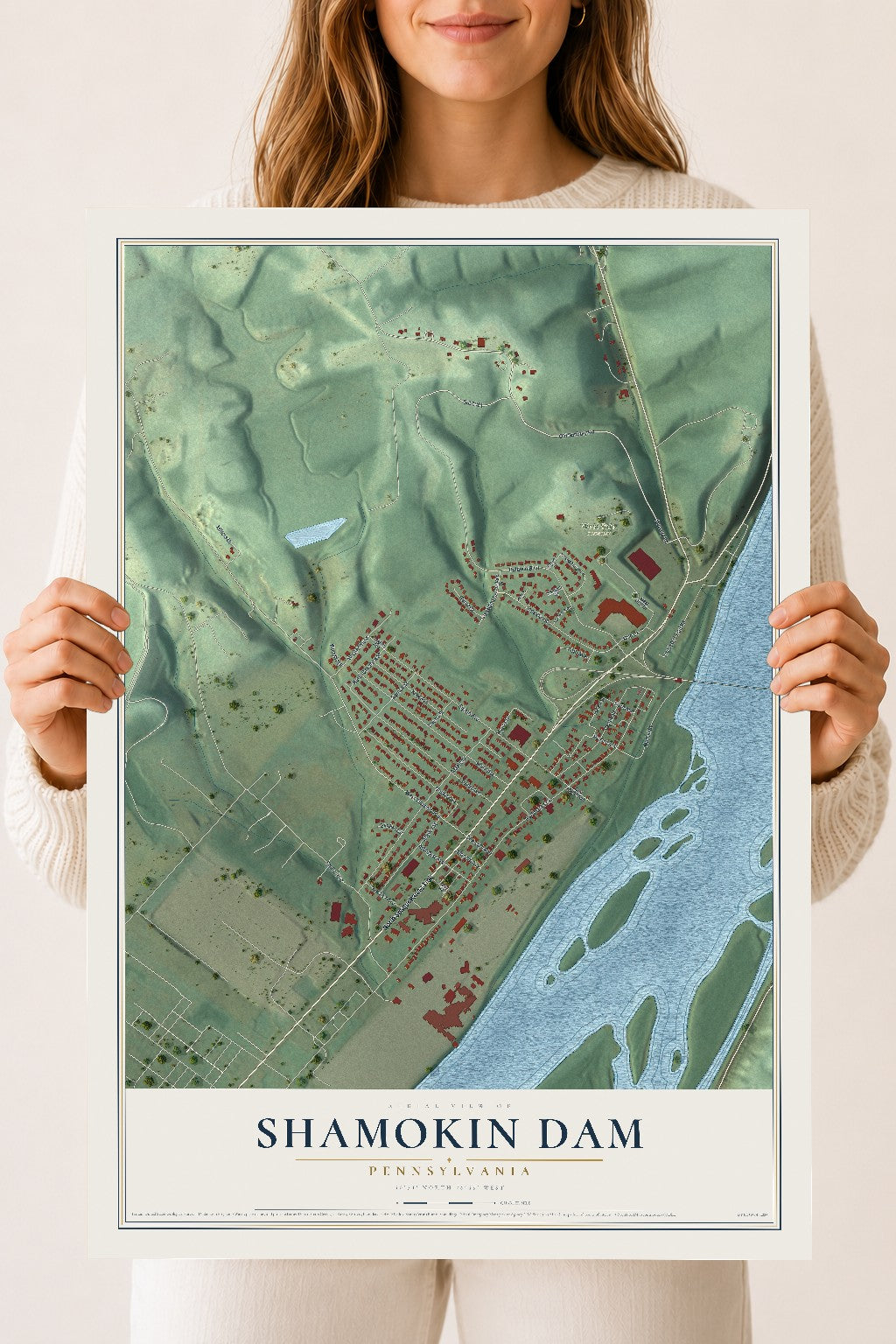 Map of Shamokin Dam, Pennsylvania, 18 x 24 inch unframed archival matte print