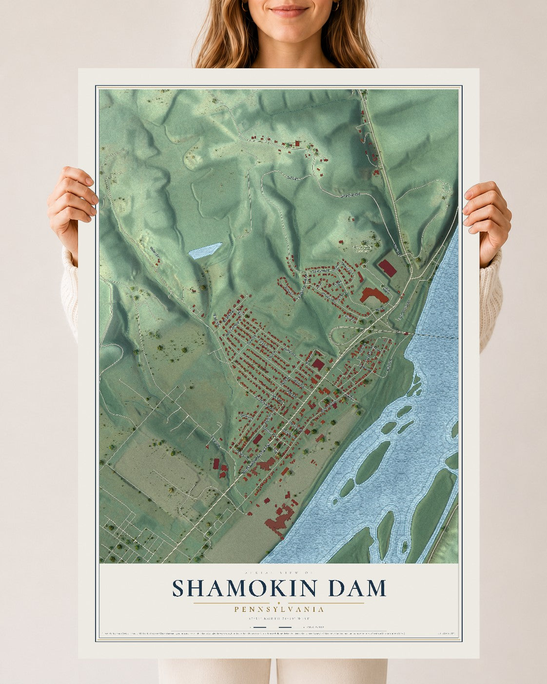 Map of Shamokin Dam, Pennsylvania, 24 x 36 inch unframed archival matte print
