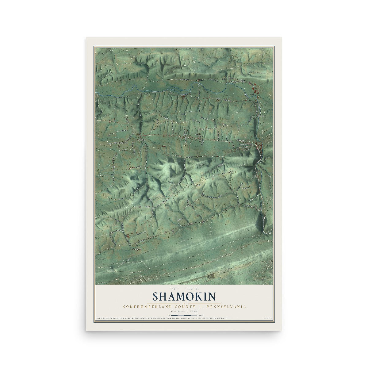 Map of Shamokin, Northumberland County, Pennsylvania, 12 x 18 inch unframed archival matte print