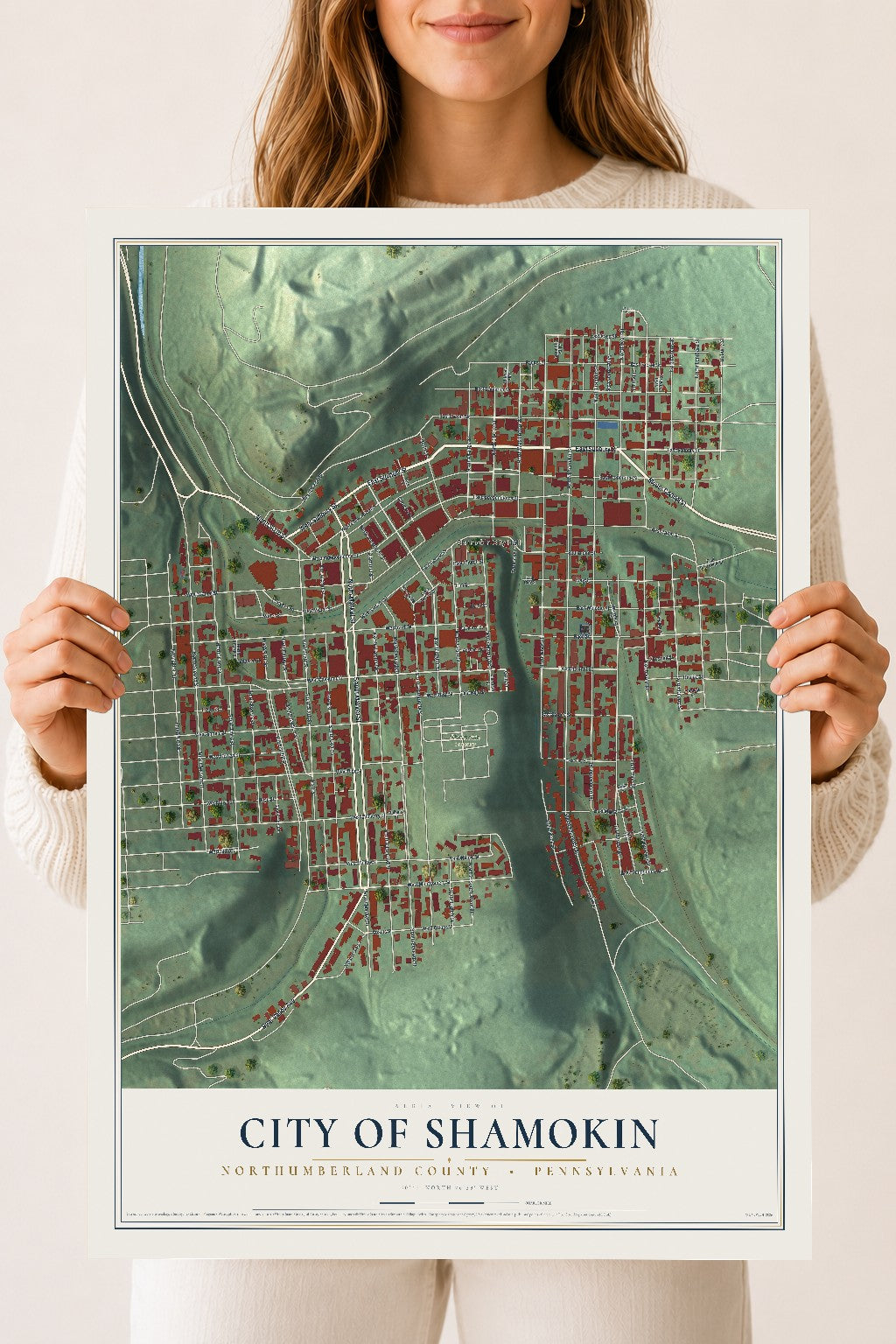 Map of the City of Shamokin, Northumberland County, Pennsylvania, 18 x 24 inch unframed archival matte print
