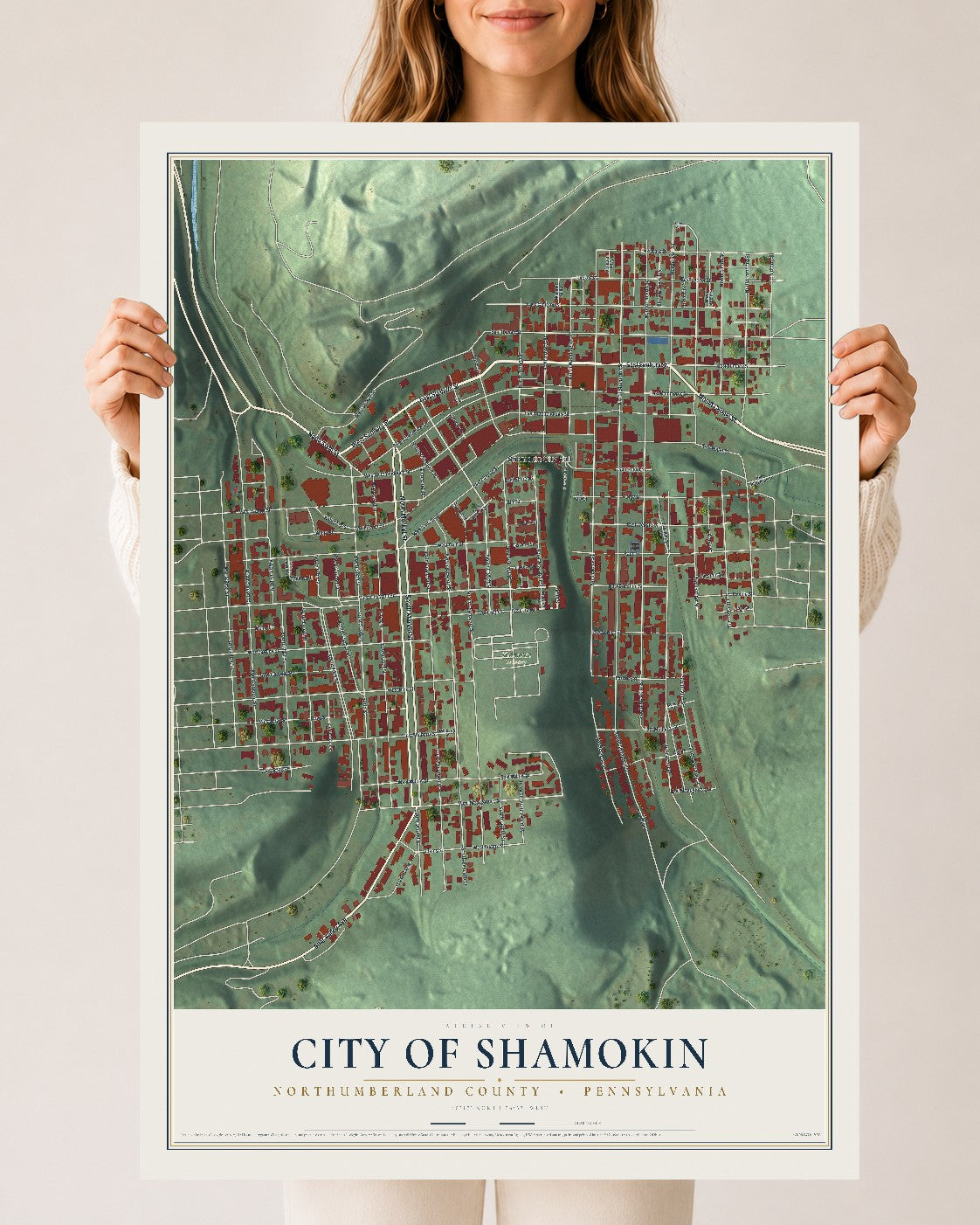 Map of the City of Shamokin, Northumberland County, Pennsylvania, 24 x 36 inch unframed archival matte print