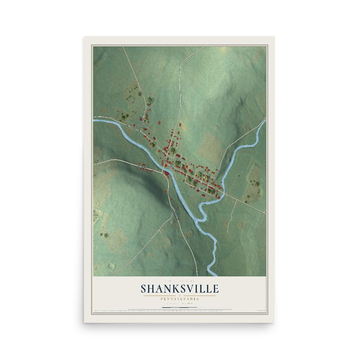 Map of Shanksville, Pennsylvania, 12 x 18 inch unframed archival matte print