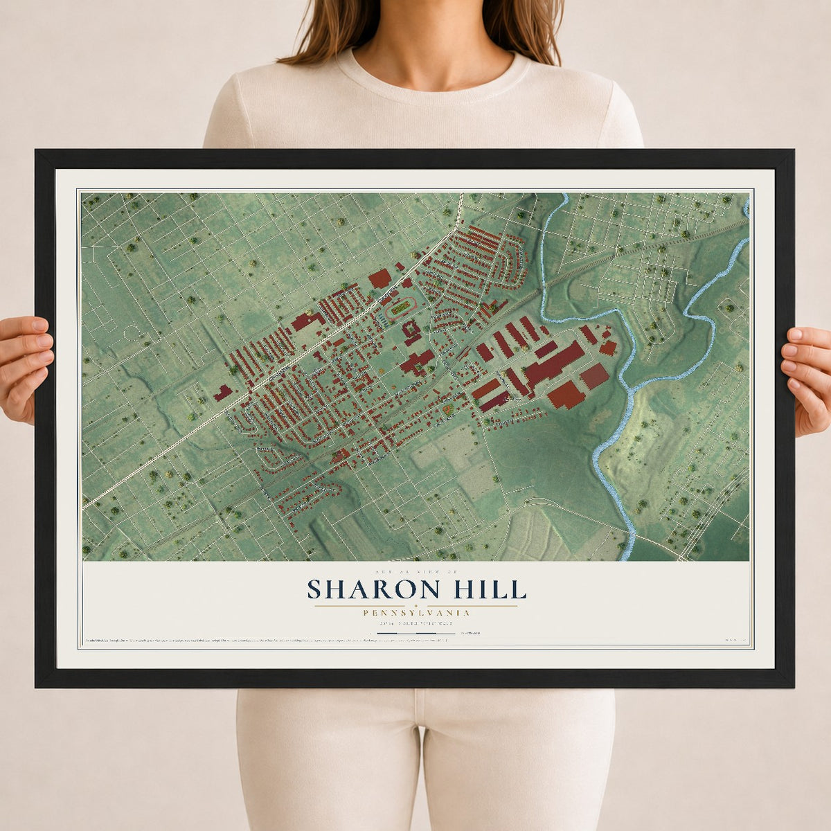 Map of Sharon Hill, Pennsylvania, 18 x 24 inch print in a black wood frame
