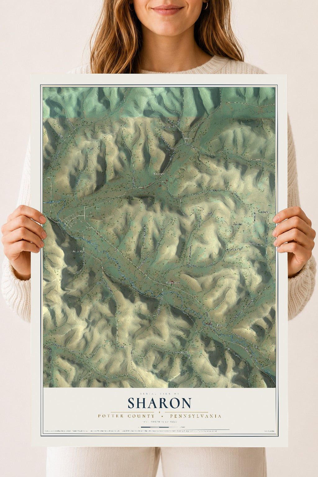 Map of Sharon, Potter County, Pennsylvania, 18 x 24 inch unframed archival matte print