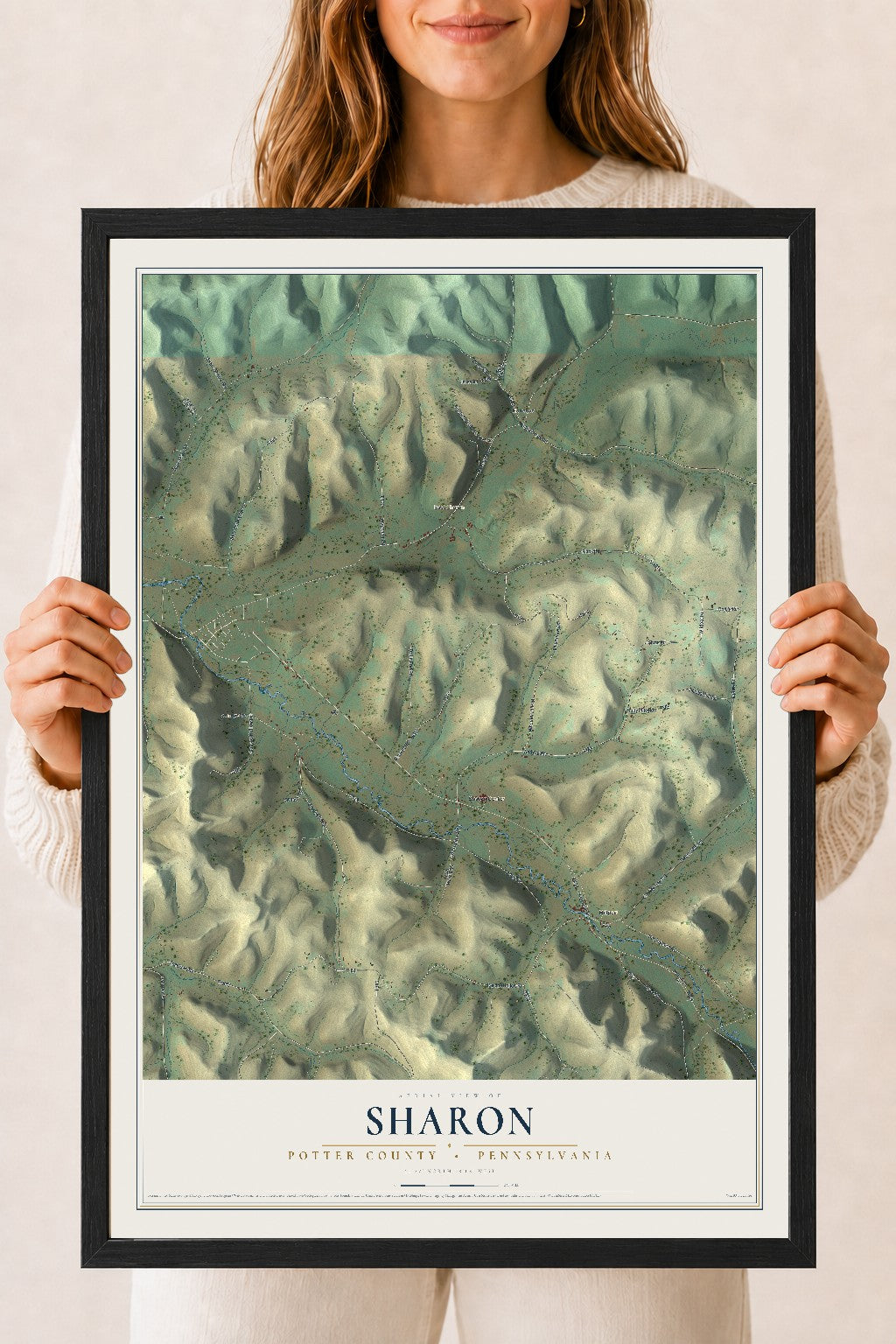 Map of Sharon, Potter County, Pennsylvania, 18 x 24 inch print in a black wood frame