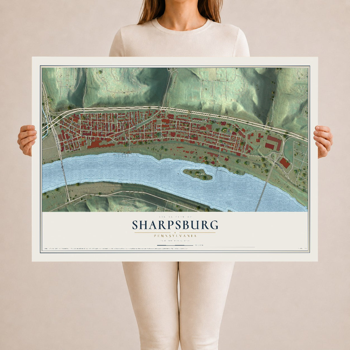 Map of Sharpsburg, Pennsylvania, 24 x 36 inch unframed archival matte print