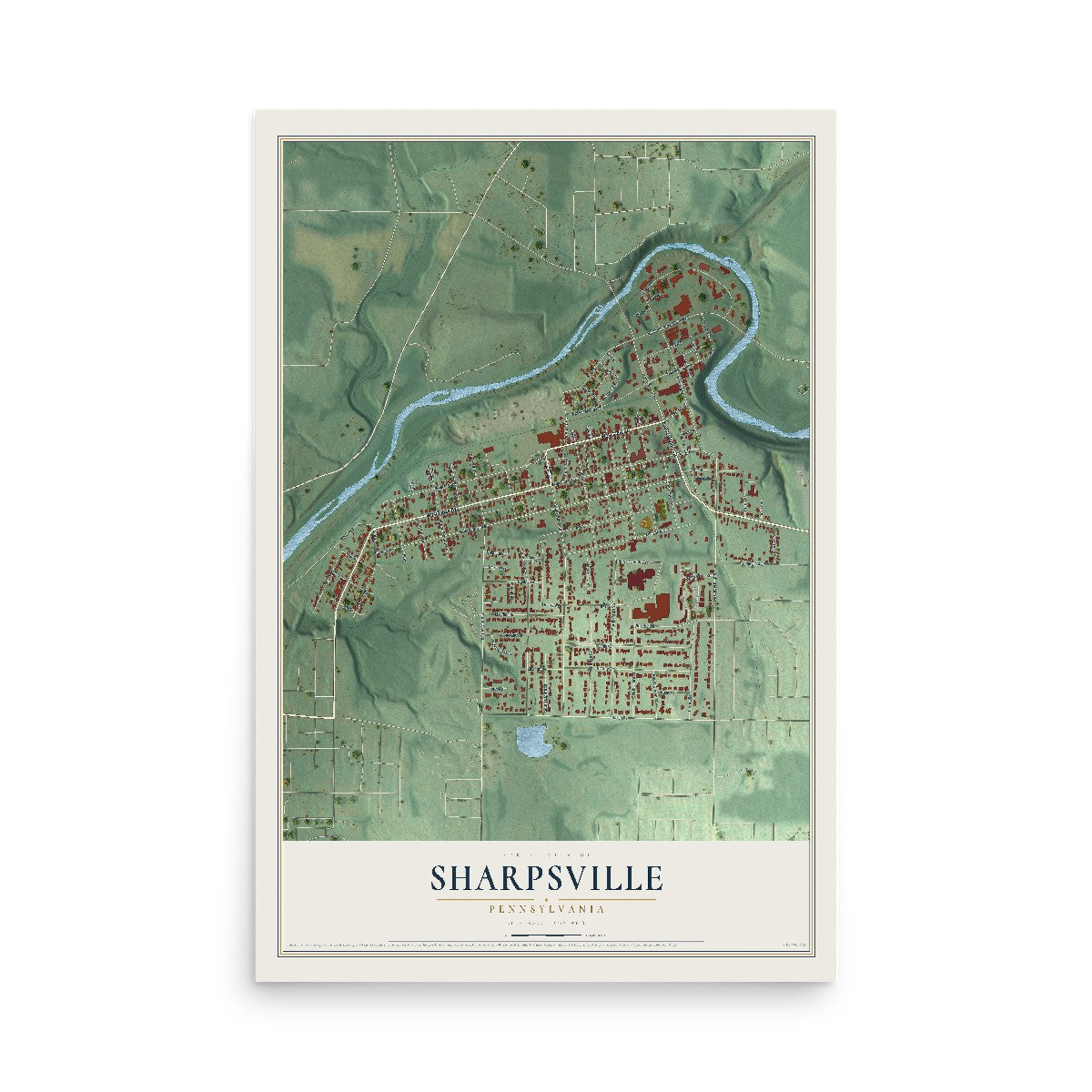 Map of Sharpsville, Pennsylvania, 12 x 18 inch unframed archival matte print