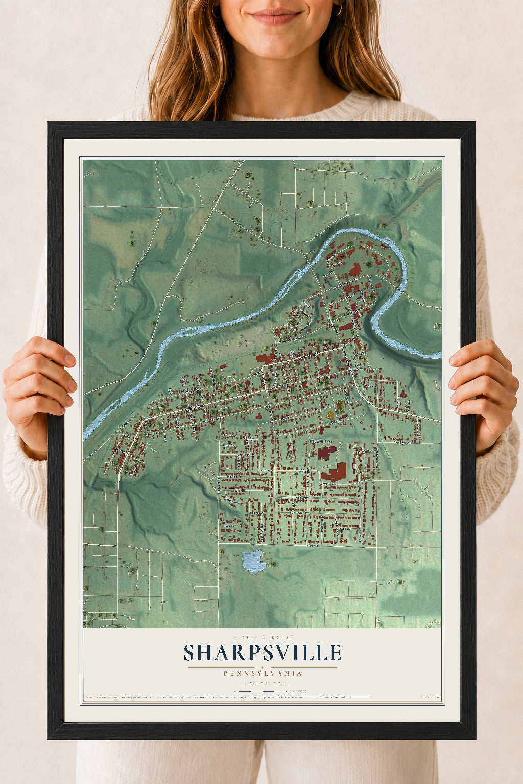 Map of Sharpsville, Pennsylvania, 18 x 24 inch print in a black wood frame