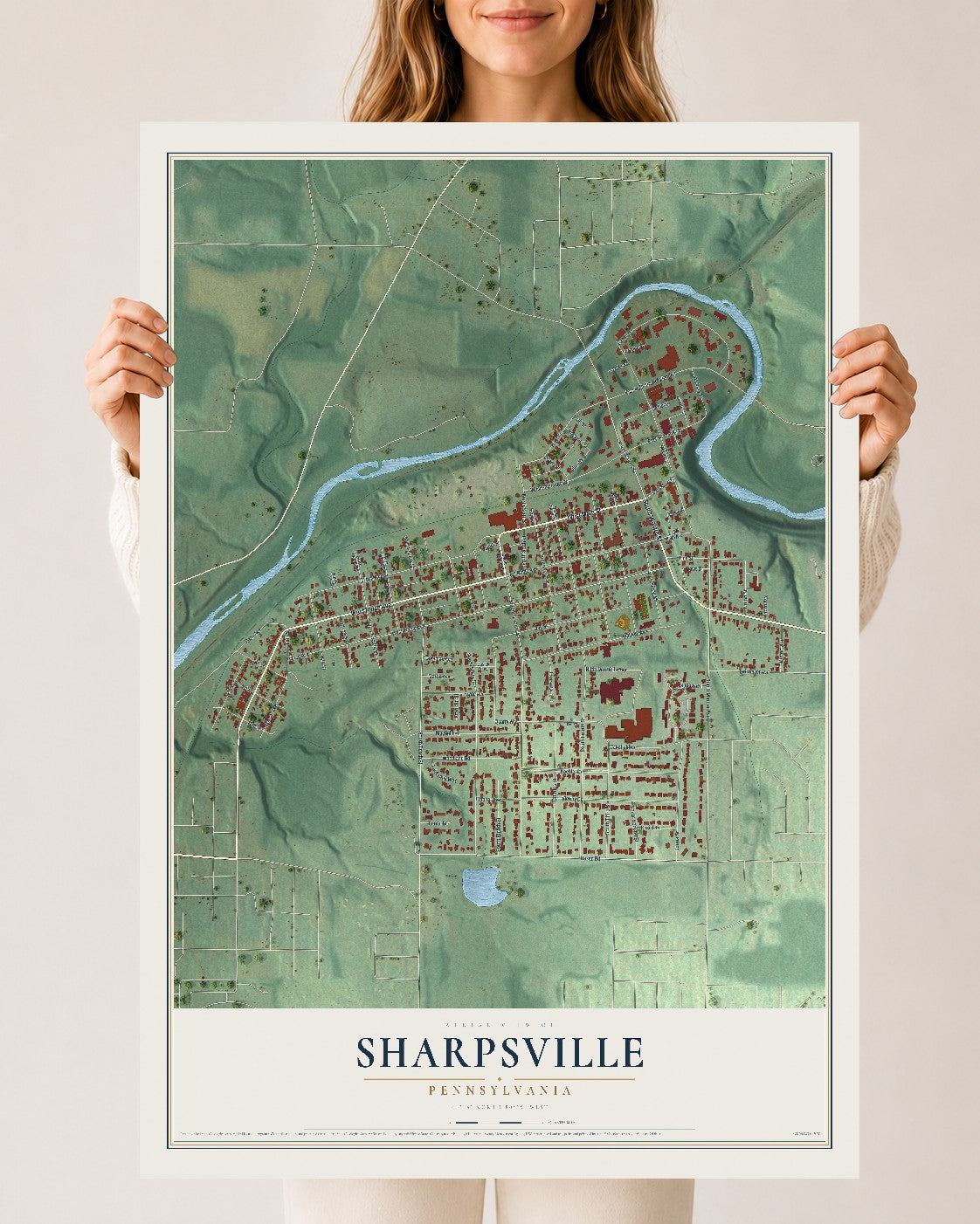 Map of Sharpsville, Pennsylvania, 24 x 36 inch unframed archival matte print