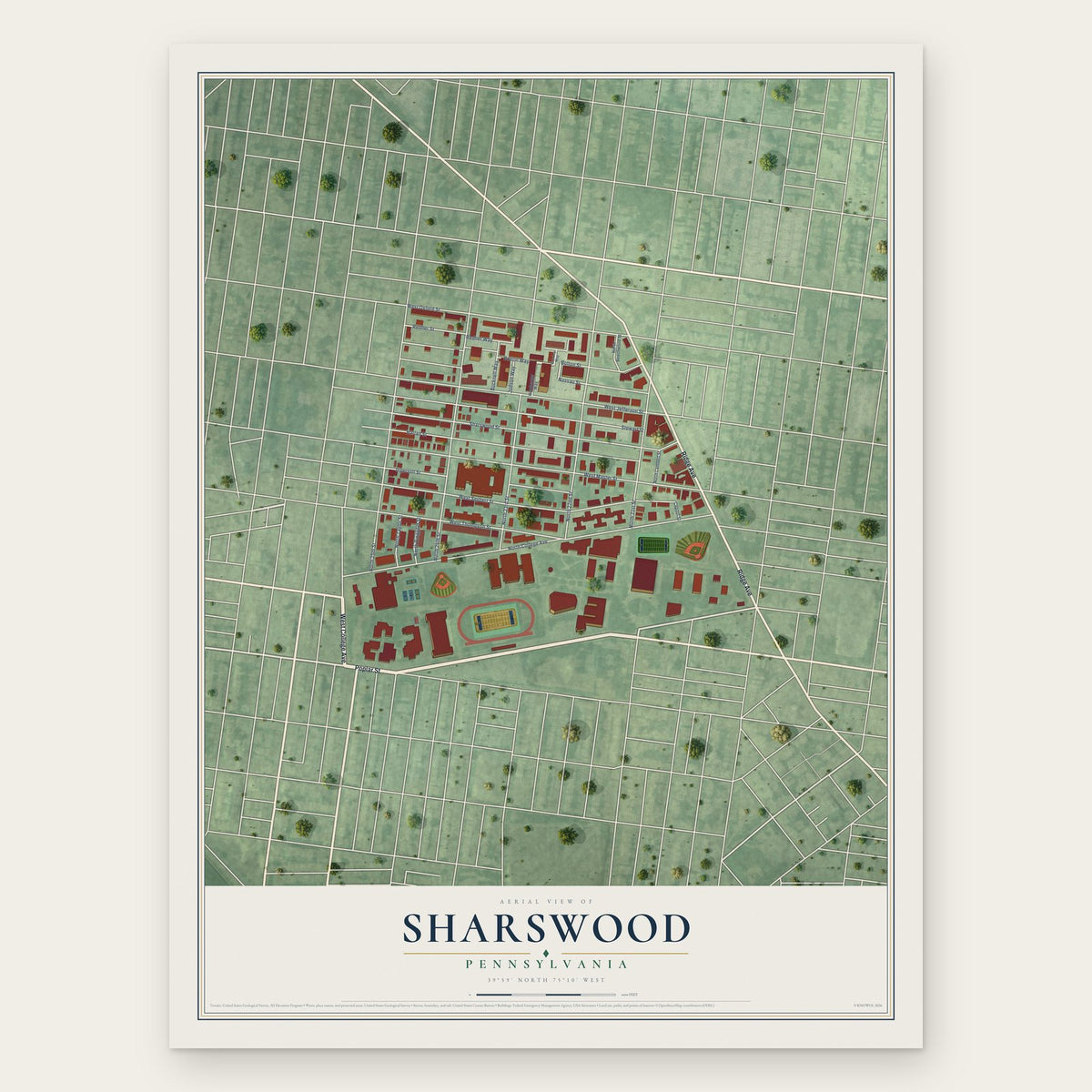 Sharswood, Pennsylvania map print, the full design