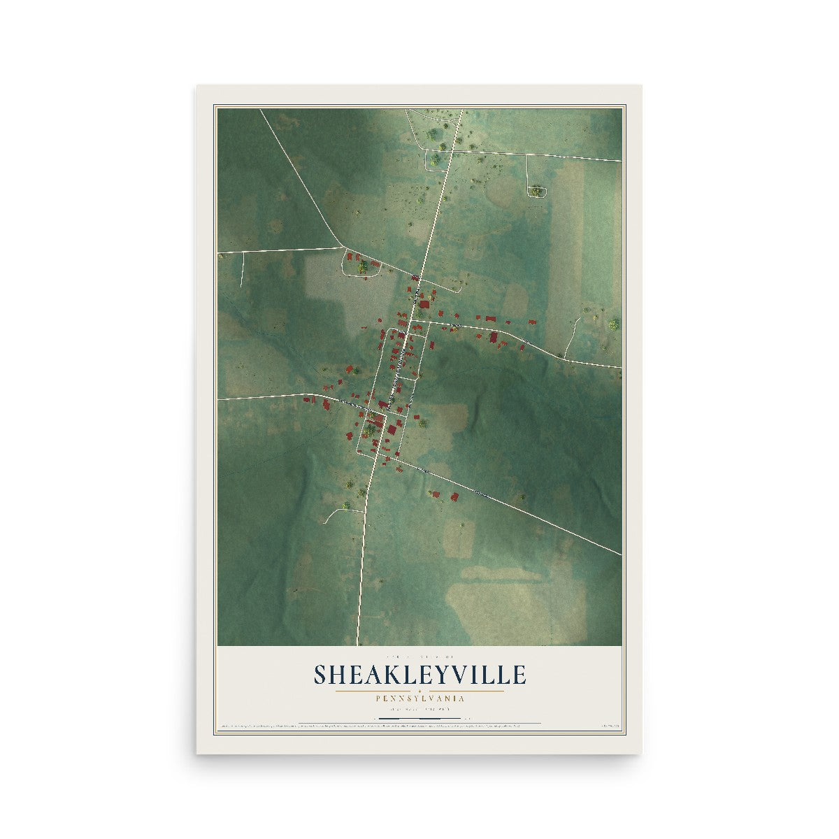 Map of Sheakleyville, Pennsylvania, 12 x 18 inch unframed archival matte print