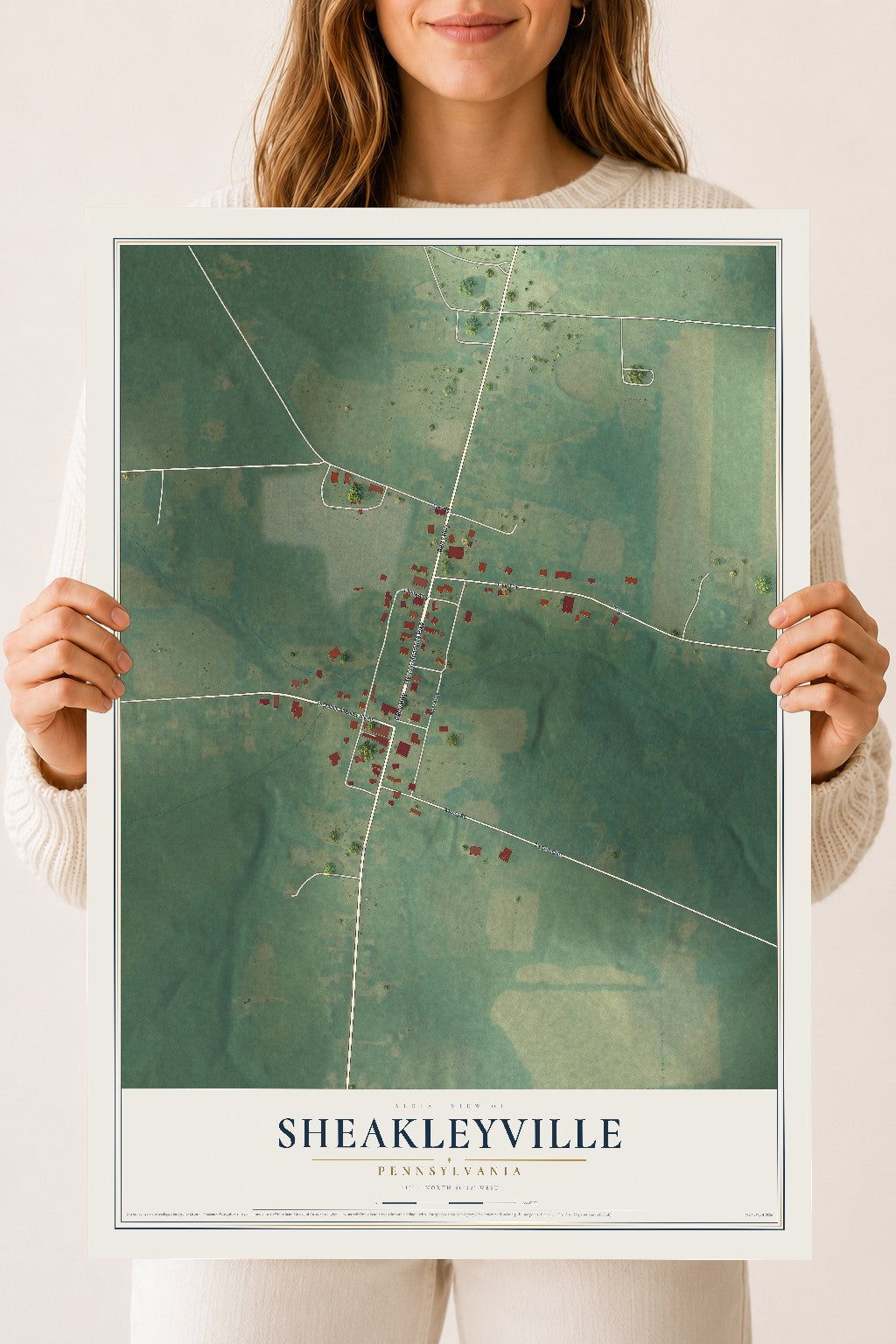 Map of Sheakleyville, Pennsylvania, 18 x 24 inch unframed archival matte print