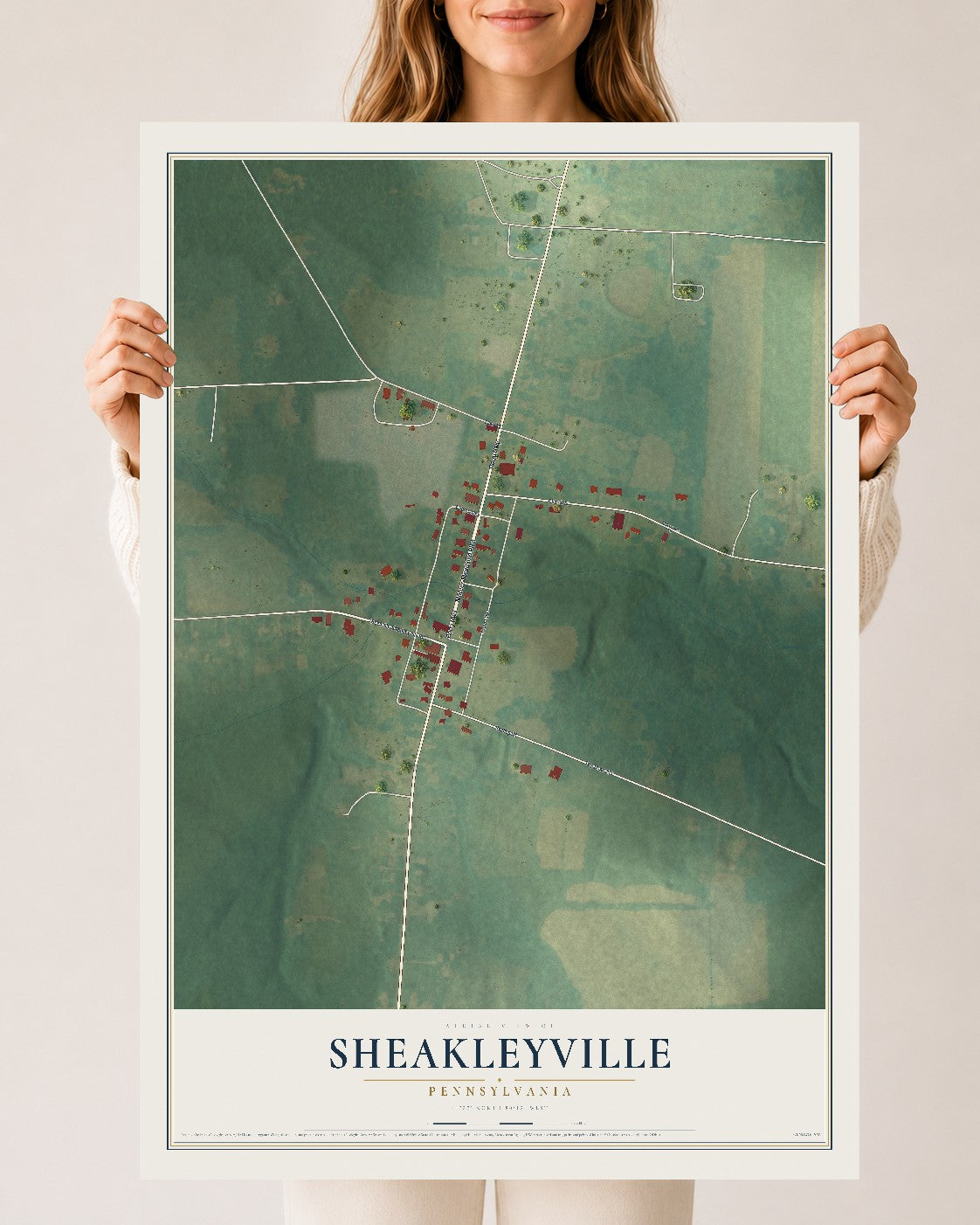 Map of Sheakleyville, Pennsylvania, 24 x 36 inch unframed archival matte print