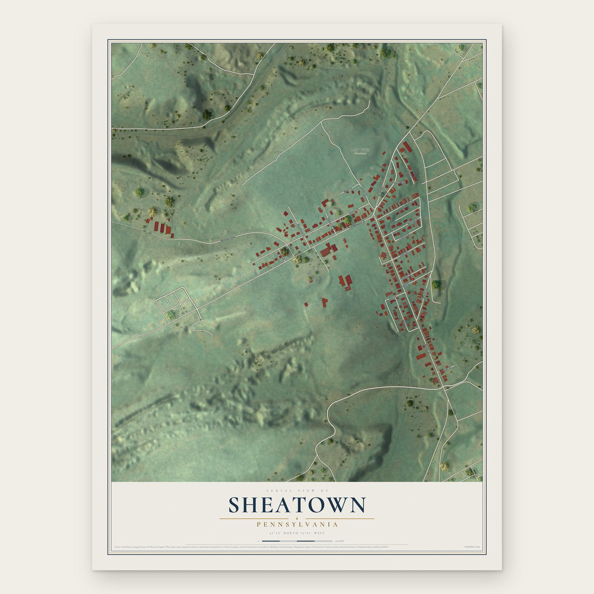 Sheatown, Pennsylvania map print, the full design
