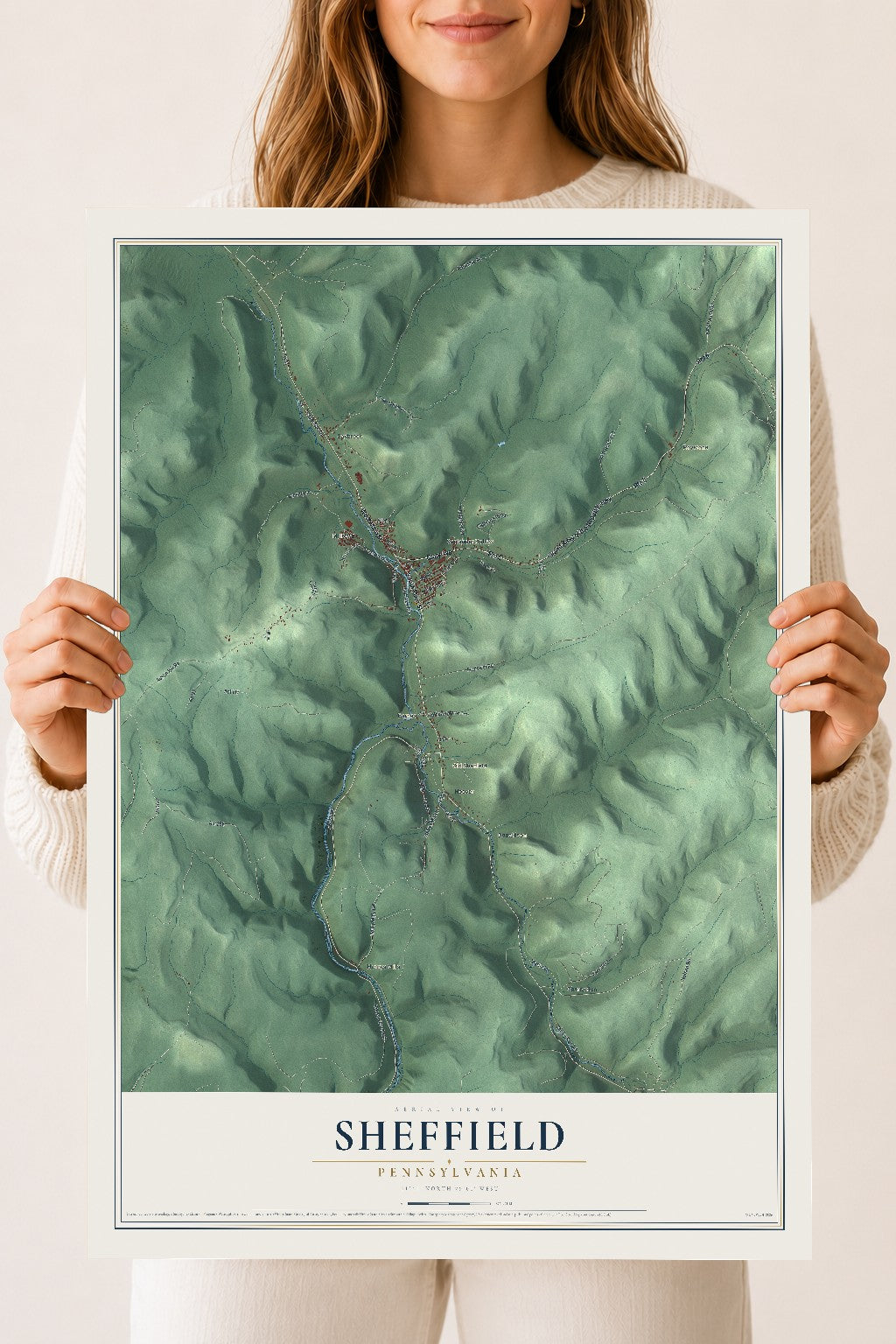 Map of Sheffield, Pennsylvania, 18 x 24 inch unframed archival matte print