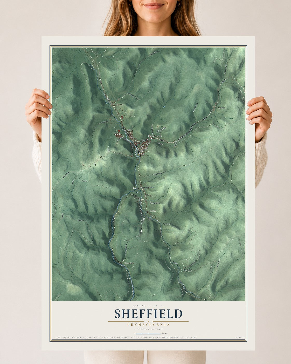Map of Sheffield, Pennsylvania, 24 x 36 inch unframed archival matte print