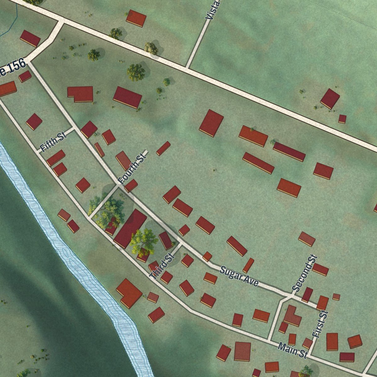 Close-up of the map of Shelocta, Pennsylvania print showing street and building detail