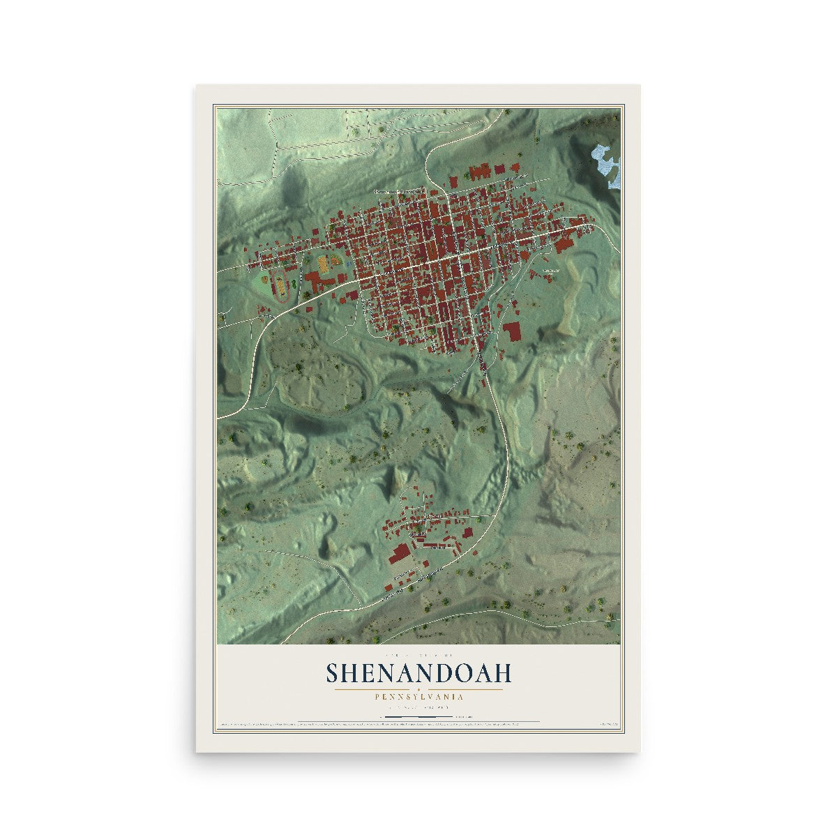 Map of Shenandoah, Pennsylvania, 12 x 18 inch unframed archival matte print
