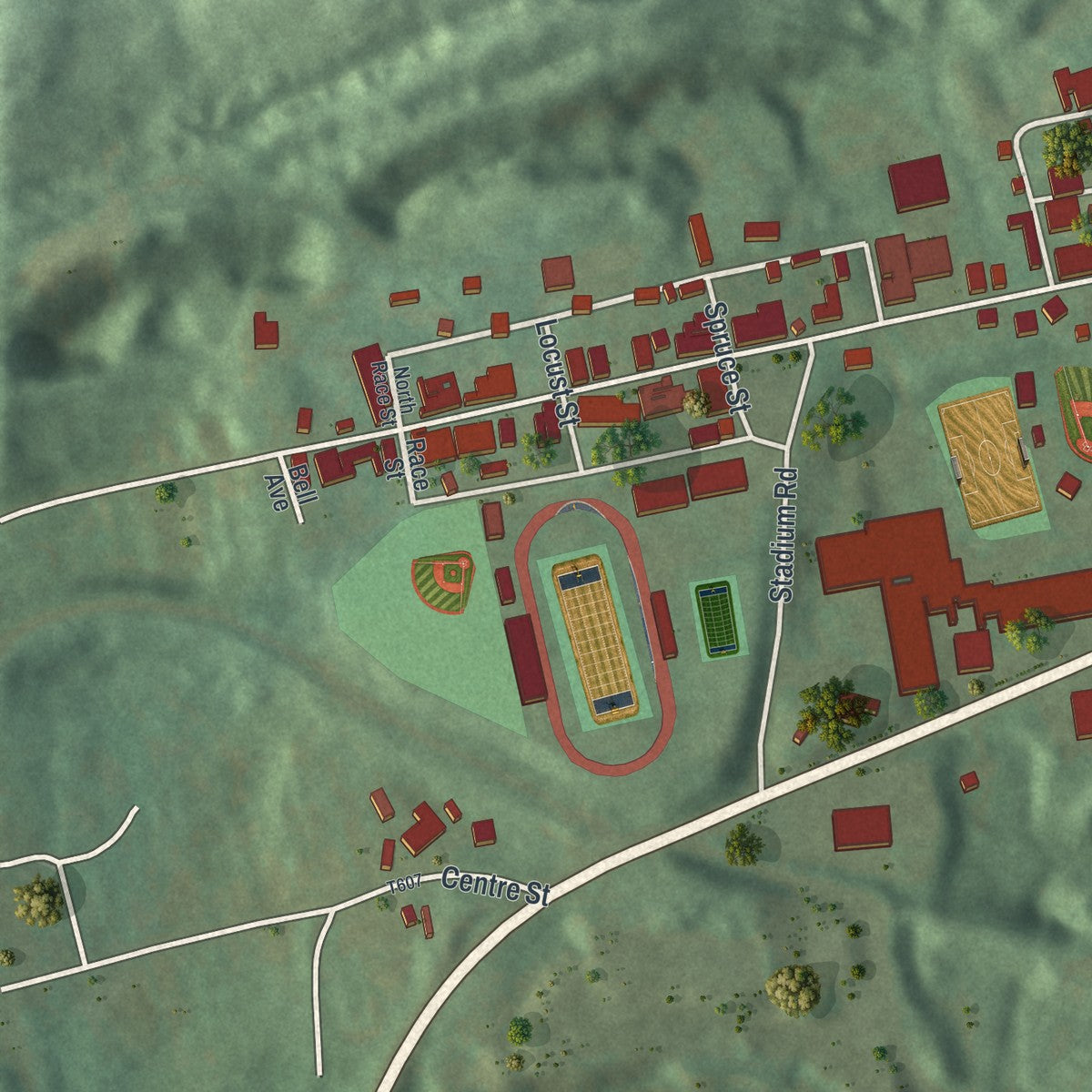 Second close-up of the map of Shenandoah, Pennsylvania print showing more streets and buildings