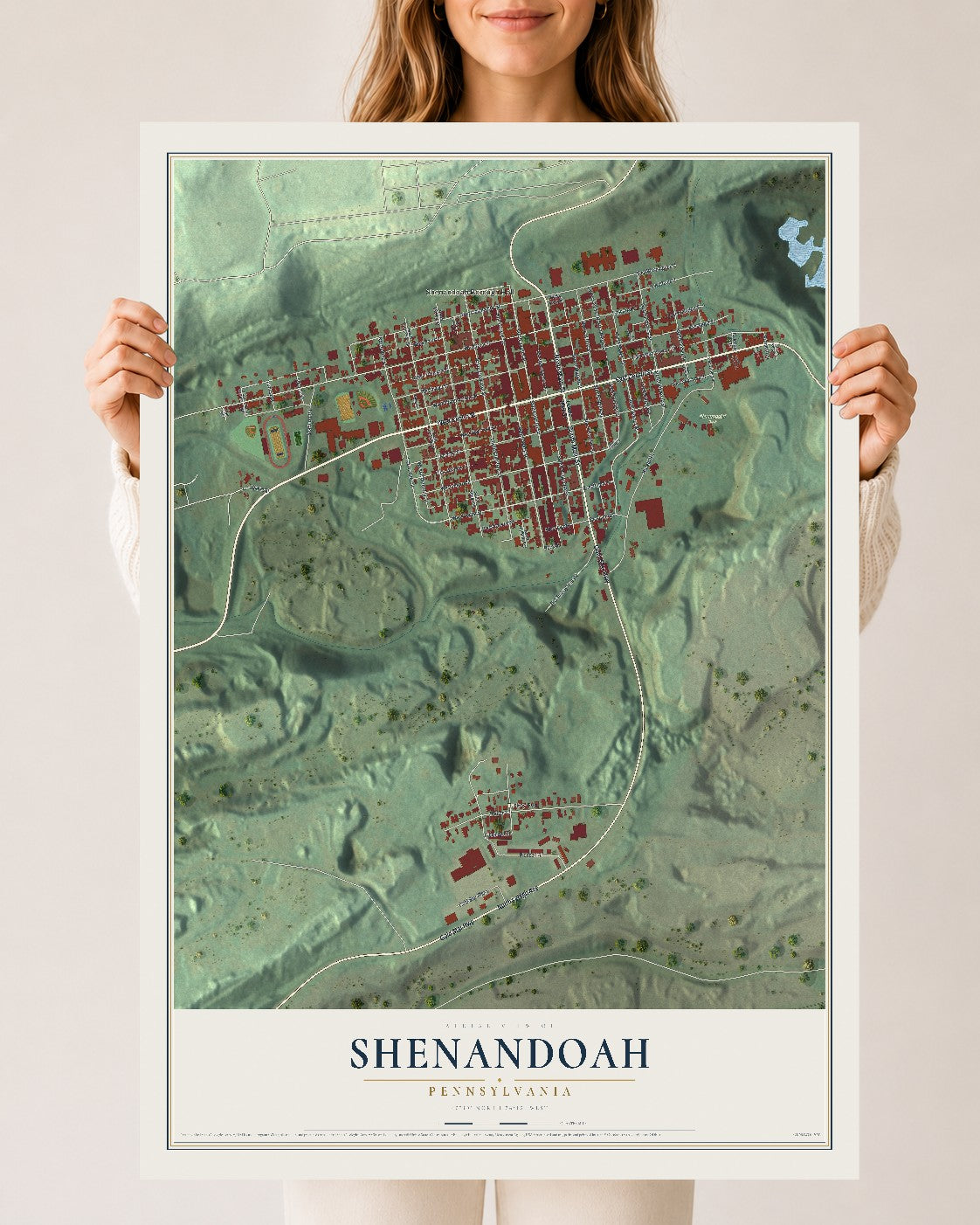 Map of Shenandoah, Pennsylvania, 24 x 36 inch unframed archival matte print