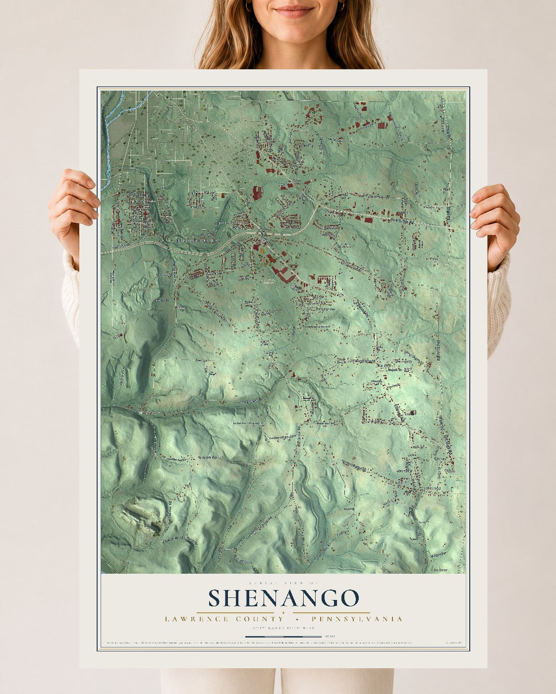 Map of Shenango, Lawrence County, Pennsylvania, 24 x 36 inch unframed archival matte print