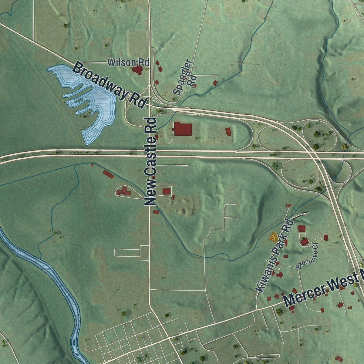 Second close-up of the map of Shenango, Mercer County, Pennsylvania print showing more streets and buildings
