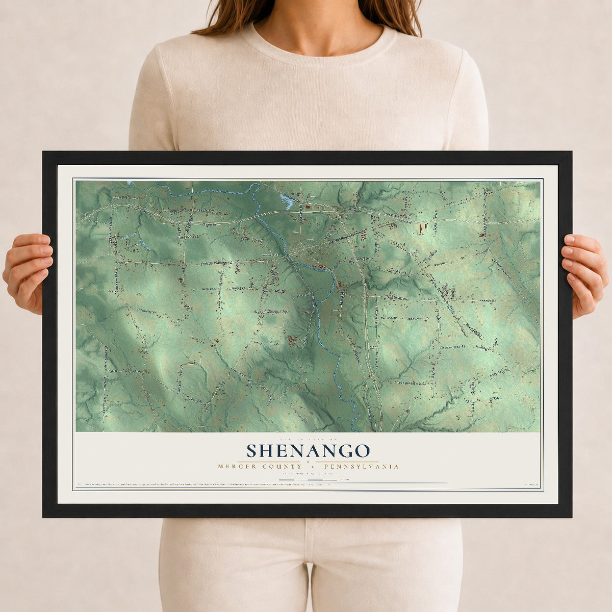Map of Shenango, Mercer County, Pennsylvania, 12 x 18 inch print in a black wood frame