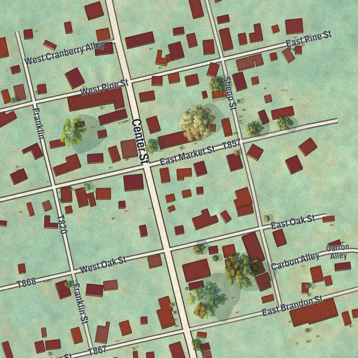Close-up of the map of Sheppton, Pennsylvania print showing street and building detail