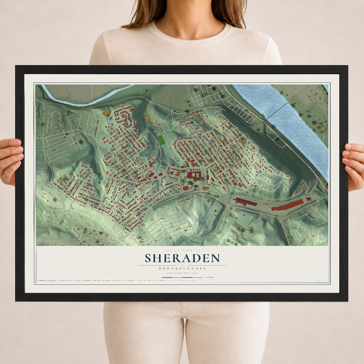 Map of Sheraden, Pennsylvania, 18 x 24 inch print in a black wood frame