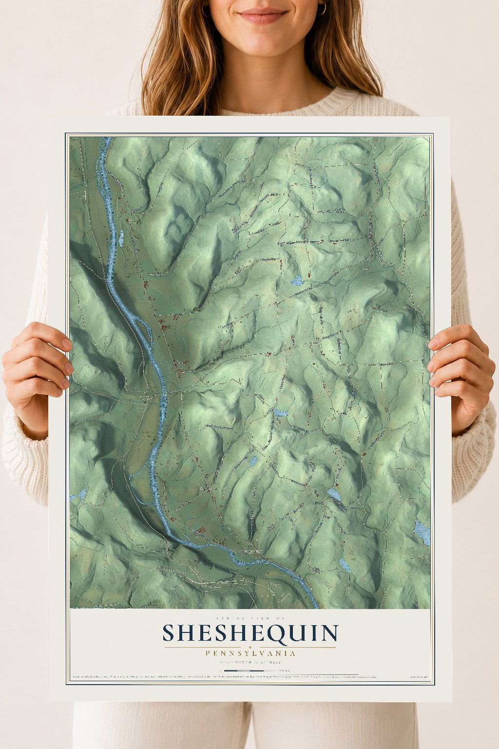 Map of Sheshequin, Pennsylvania, 18 x 24 inch unframed archival matte print