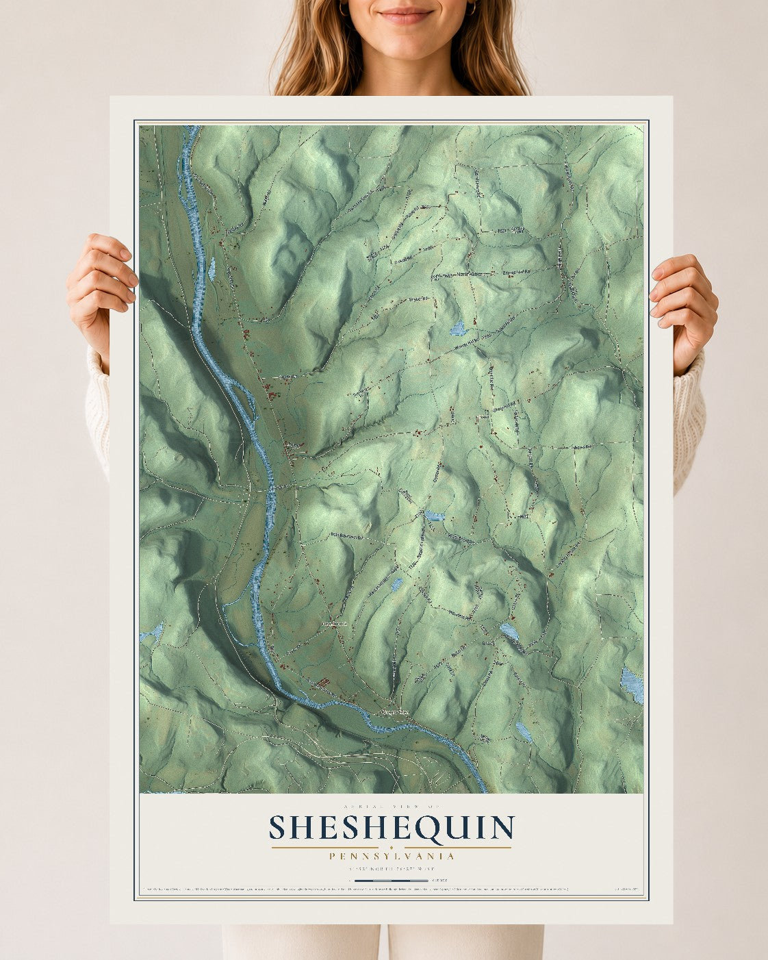 Map of Sheshequin, Pennsylvania, 24 x 36 inch unframed archival matte print