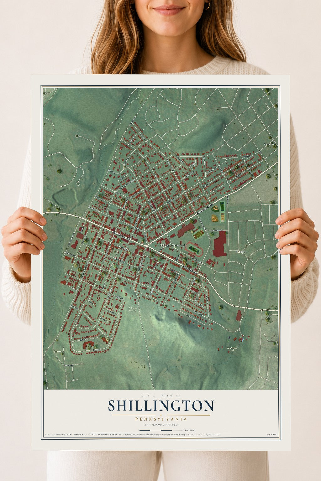 Map of Shillington, Pennsylvania, 18 x 24 inch unframed archival matte print