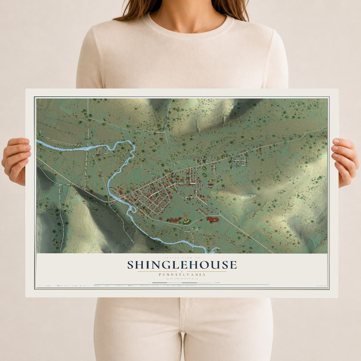 Map of Shinglehouse, Pennsylvania, 12 x 18 inch unframed archival matte print