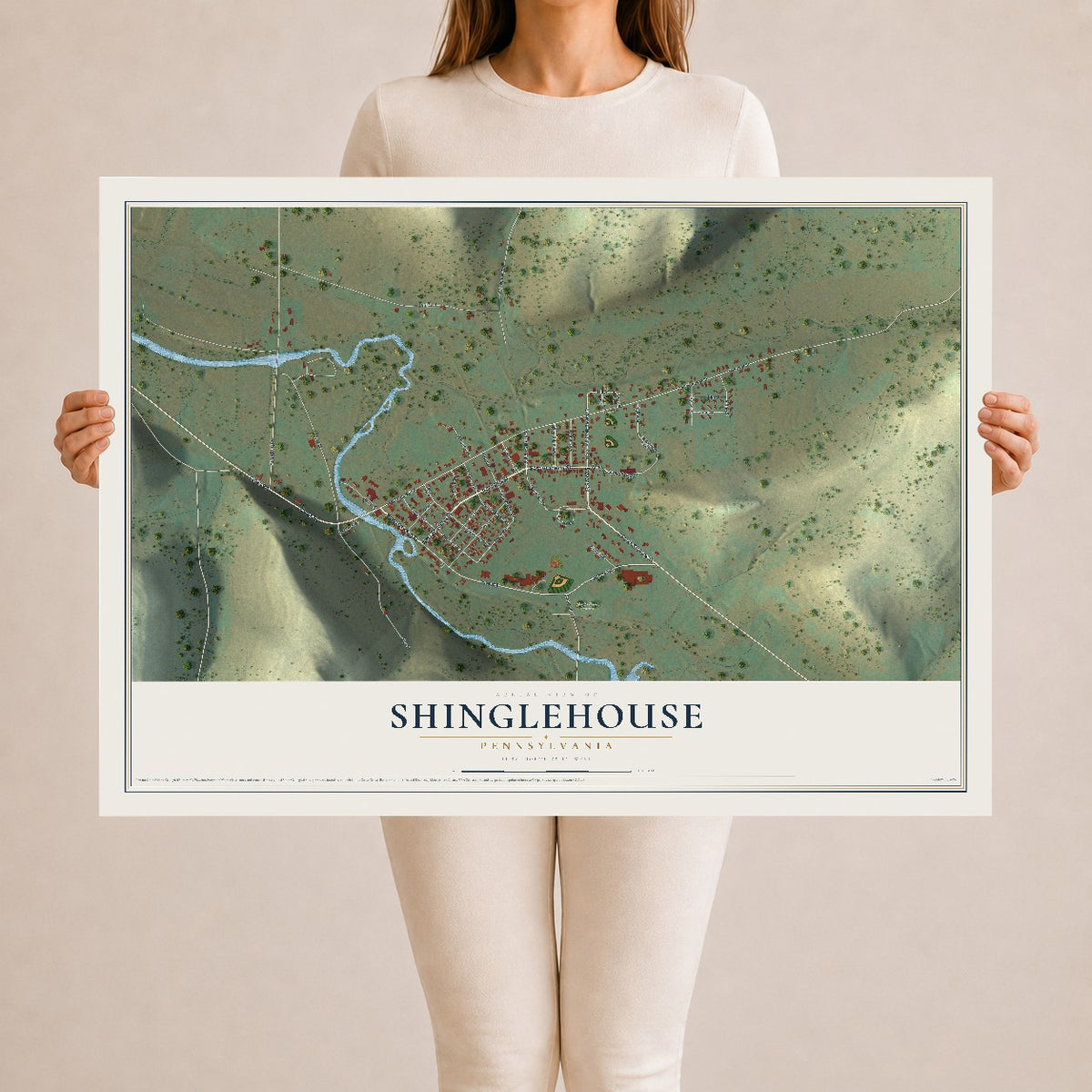 Map of Shinglehouse, Pennsylvania, 24 x 36 inch unframed archival matte print