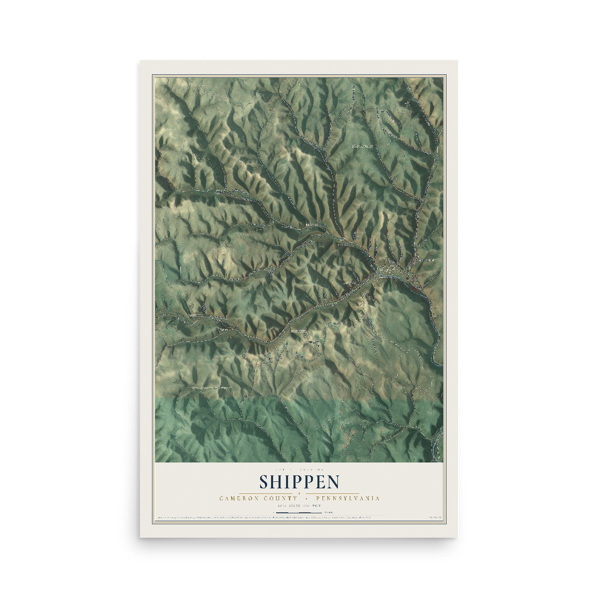 Map of Shippen, Cameron County, Pennsylvania, 12 x 18 inch unframed archival matte print