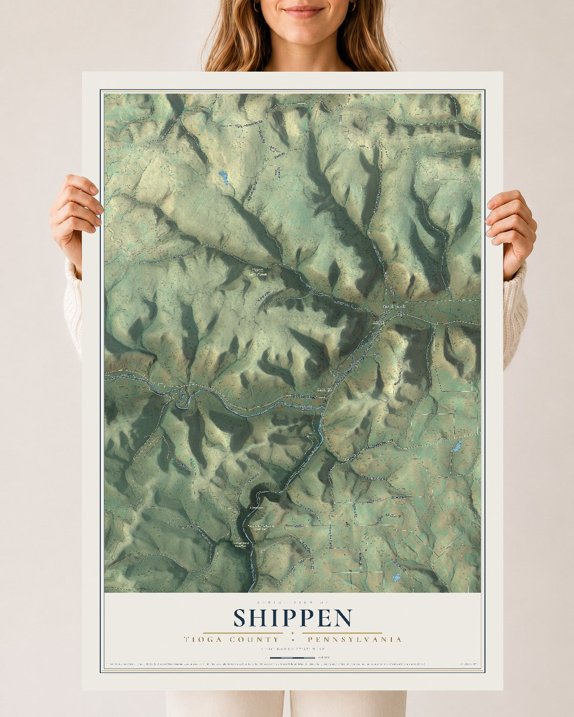 Map of Shippen, Tioga County, Pennsylvania, 24 x 36 inch unframed archival matte print